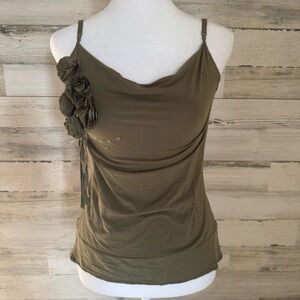 Banana Republic Olive Green Rosette Embellished Top / Silk Trim- Size XS